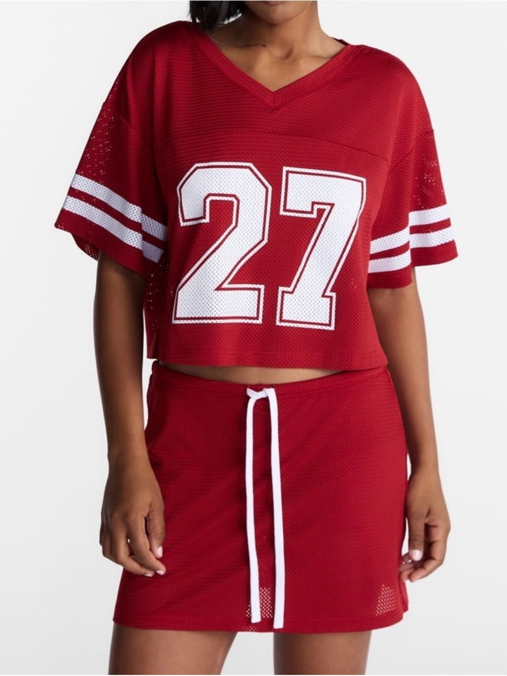 No Boundaries Red Mesh Jersey & Skirt Sleep Set